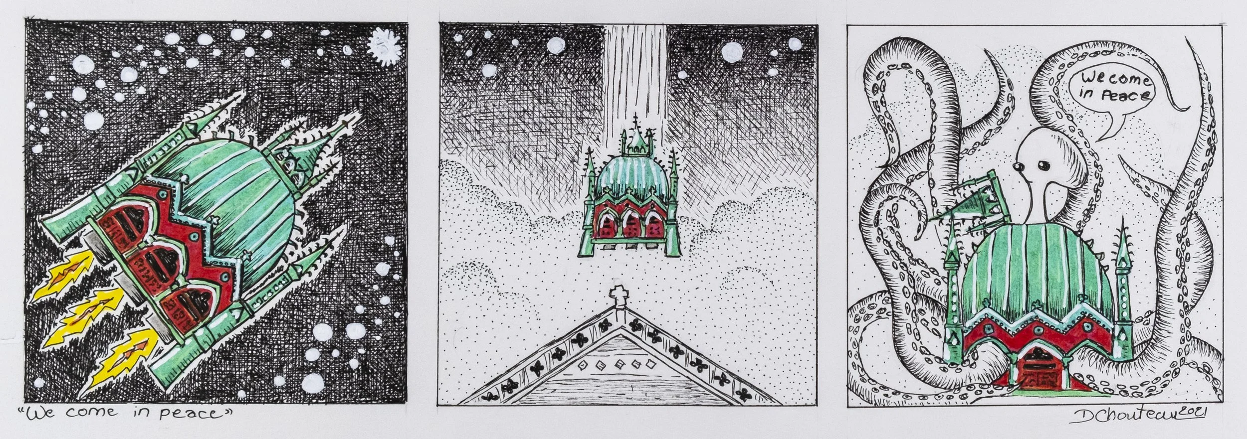 “We come in peace”, June 20, 2021 - inspired by a church in Copley Square, Boston, MA.