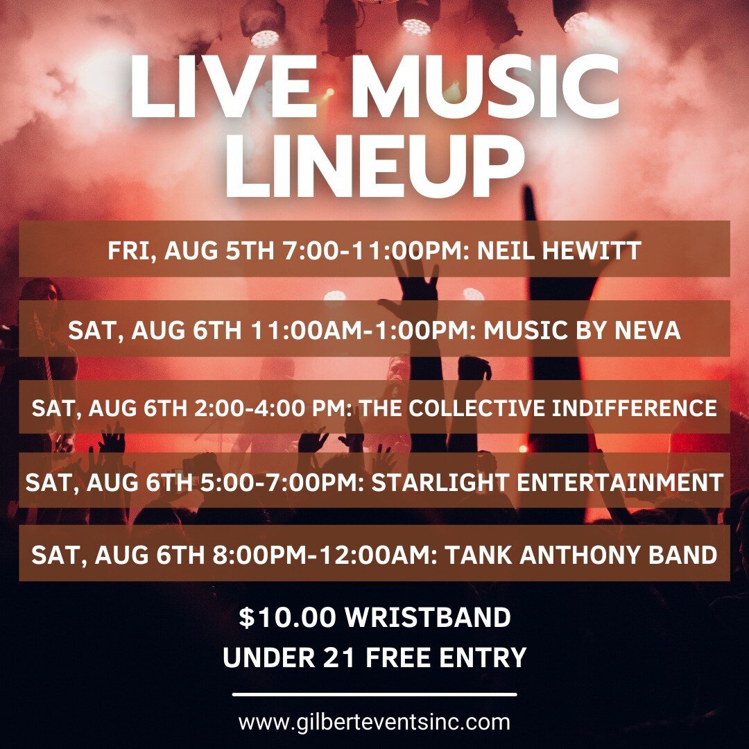 Check out our AMAZING live music lineup for Gilbert Days on Main🎸 We would love to see you there!🍻
- Neil Hewitt
- Music by Neva
- The Collective Indifference
- Starlight Entertainment
- Tank Anthony Band
#gilbertdaysonmain #gilbertdays #gilbert #i