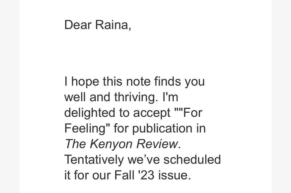 pretty excited that this poem has found a home.  looking forward to seeing it in print! #poetry #kenyonreview @womenwhosubmit i sent this in as part of the one day submission party!