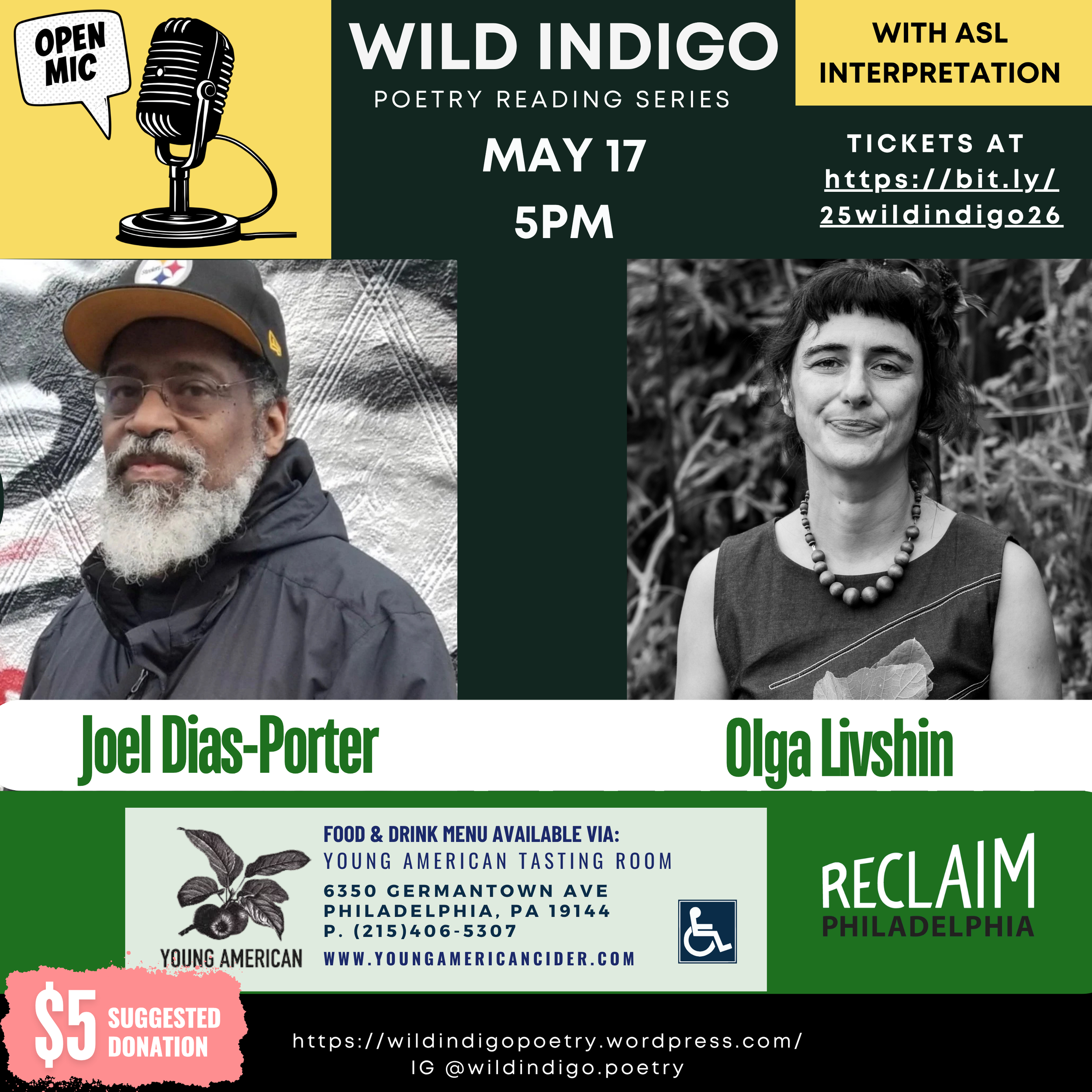Wild Indigo Hosting:  Joel Dias-Porter and Olga Livshin