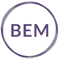 A purple circular logo with the word "BEM" in the center.