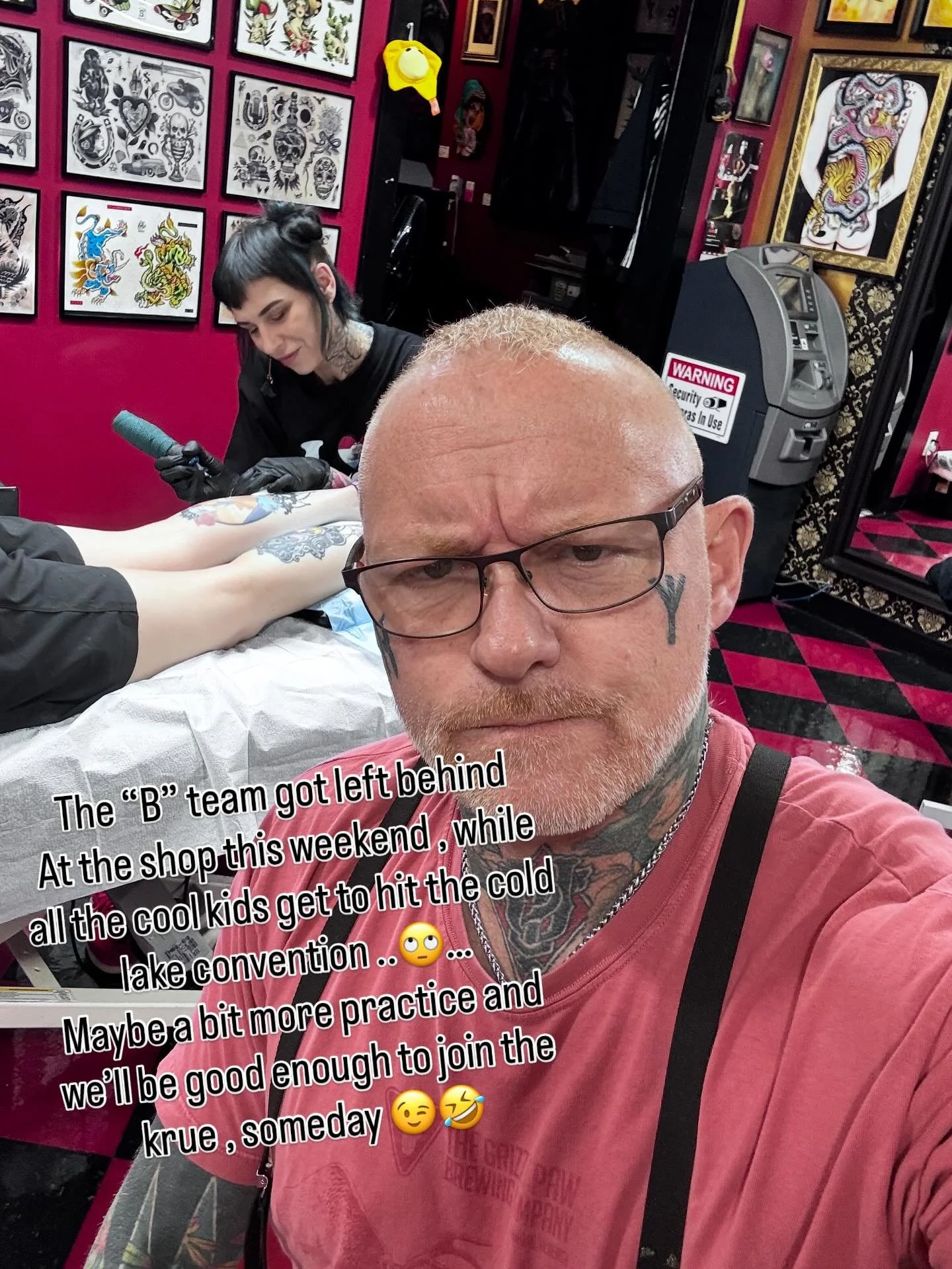 The b team stuck back at the homestead , while the cool kids are getting up to their usual Urge 2 shenanigans in the bustling metropolis of cold lake ! Have fun , twoopyloops ! Call us if you need bail 🤣🤣🤣 @urge2tattoo @urgetattoos @urge3tattoos @