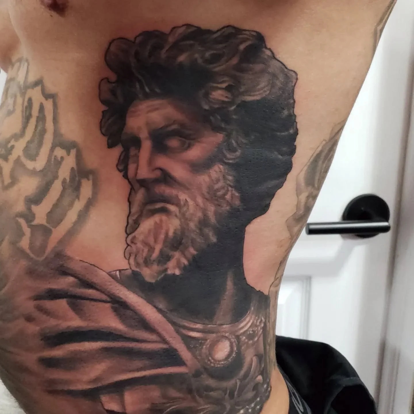 Marcus Aurelius for Dev.  By Lobo @marklobkowicz 
#urge2 #lobostrikesagain #edmonton #yeg #yegtattoos