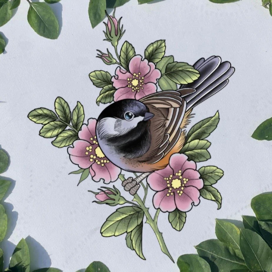 Chickadee and Wild Roses up for grabs!

By Sydney, @sydney_mason_ 

#urge2 #edmonton #yegtattoo
#bird #instagram