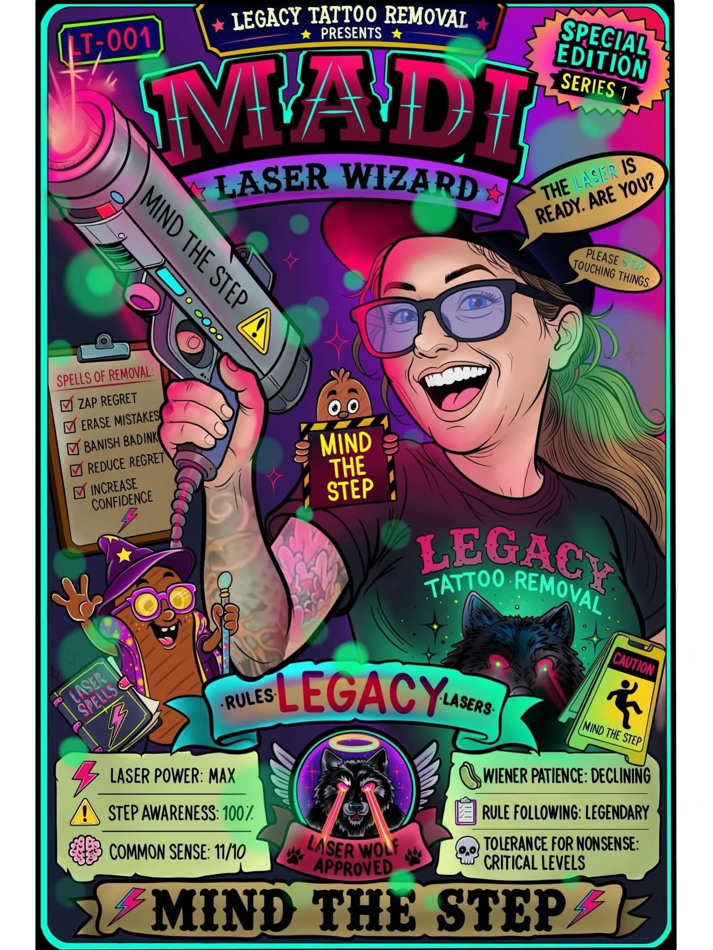 Last set of trading cards featuring @legacytattooremoval and our beloved Ben! Swing by to collect the full set only at GLIZZNEYLAND🌭🌭🌭Which is TOMORROW starting at noon 
Get your buns down here and eat some dang hotdogs with us 

Art by the great 