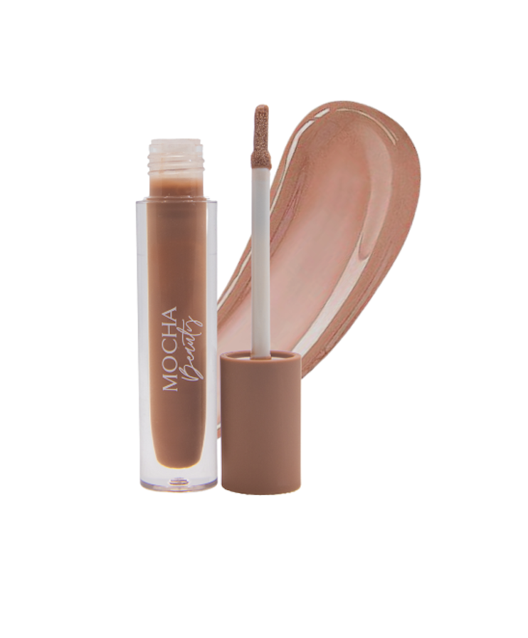 Liquid concealer in a beige tube with a doe-foot applicator and a swatch of concealer behind it.