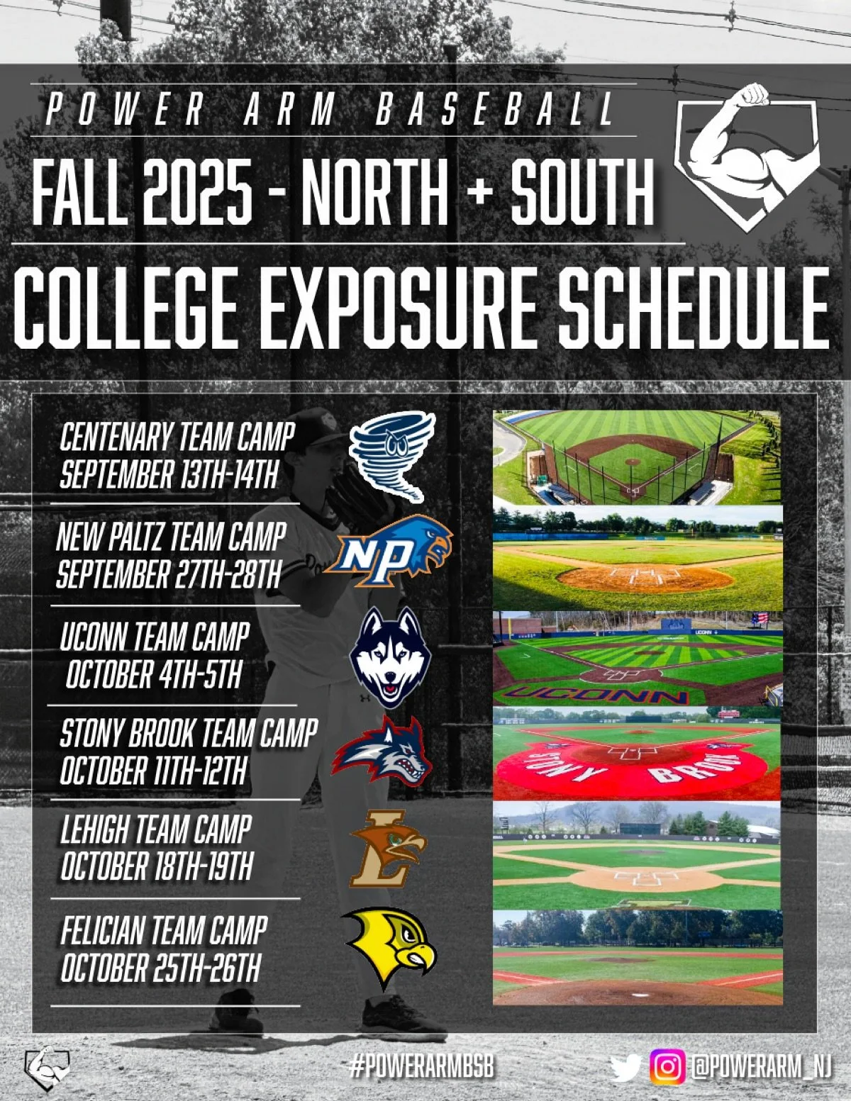 Power Arm Baseball &ndash; Fall 2025 College Exposure Schedule is SET!

This fall, our 17&rsquo; North and South rosters will compete in a series of premier College Team Camps designed to provide our players with direct exposure to collegiate coachin
