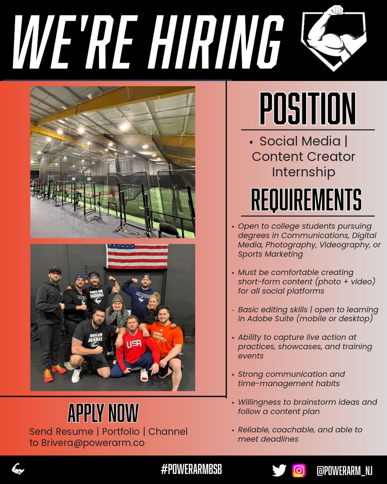 We&rsquo;re opening the doors for a Social Media / Content Creator Intern to join the Power Arm family. If you love sports, can tell a story through content, and want real hands-on experience working with high-level athletes, this is the spot.

You&r