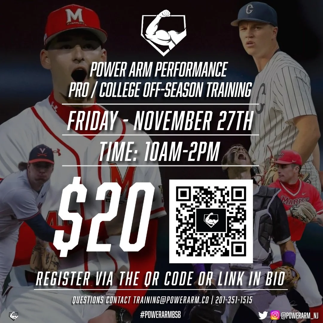 Power Arm Performance is now accepting registration for our Pro /College Off-Season Training Program.

Athletes home for winter break will have access to our hitting tunnels, mounds, gym, strength program, and optional pitcher development sessions de