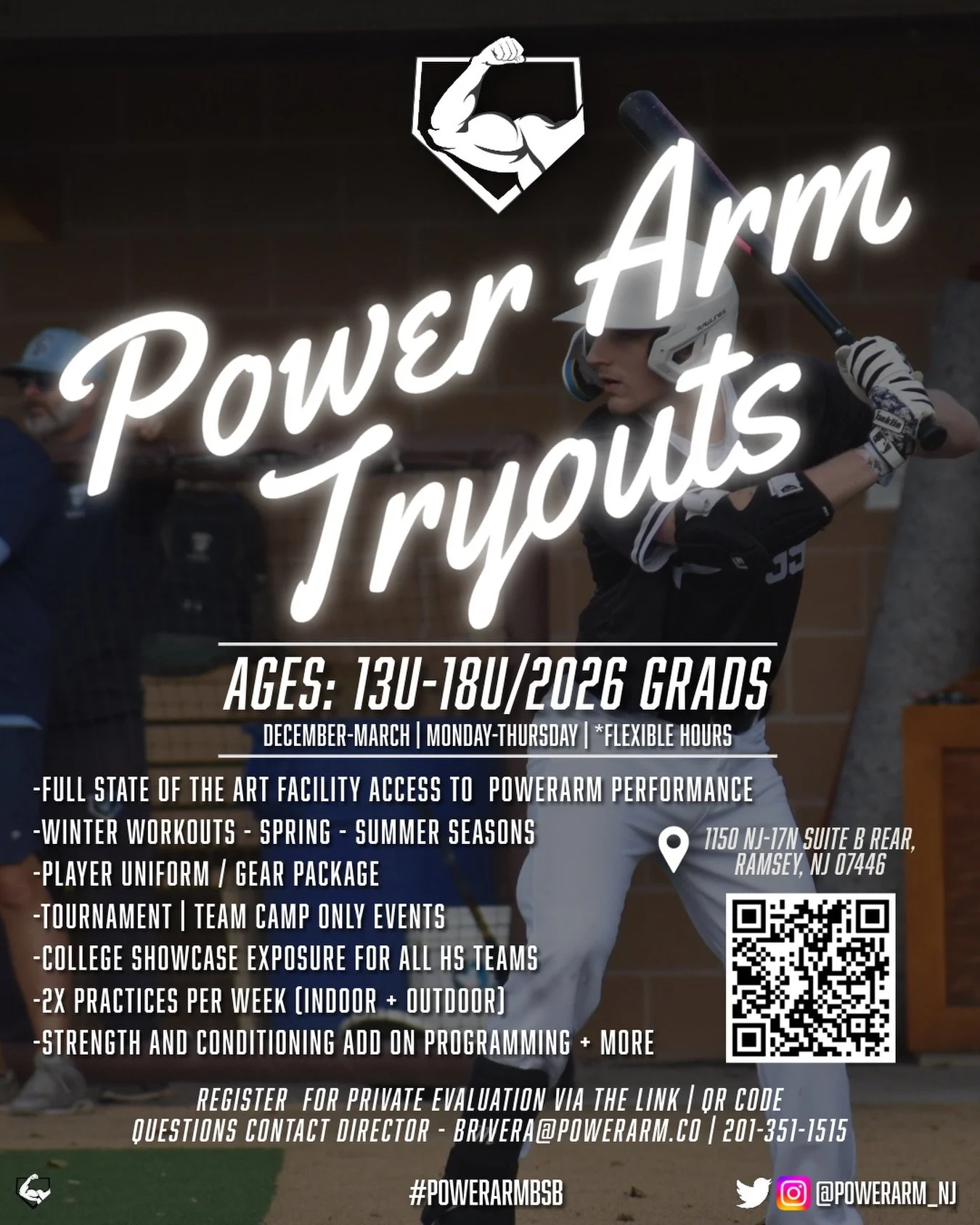 🚨 POWER ARM SPRING&ndash;SUMMER 2026 TRYOUTS 🚨💪⚾️

📍 Ages 13U&ndash;18U
✅ Year-round development (Winter, Spring, Summer)
✅ Tournament-only events
✅ College showcase exposure (HS teams)
✅ 2x weekly practices (indoor + outdoor)
✅ Strength &amp; co