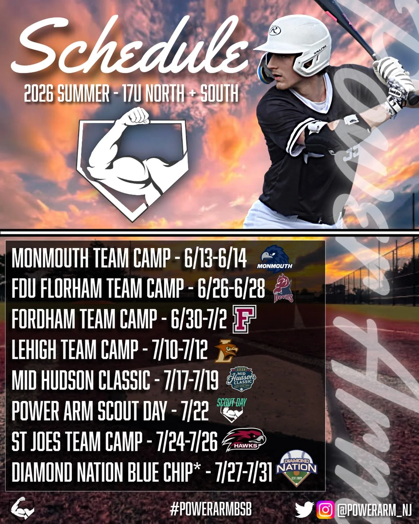 Power Arm 17U North + South schedules are set for Summer 2026!

Built for maximum exposure and top-level competition. We&rsquo;re opening select roster spots for the 2027&ndash;2028 classes on our most heavily recruited teams.

Please DM or contact b