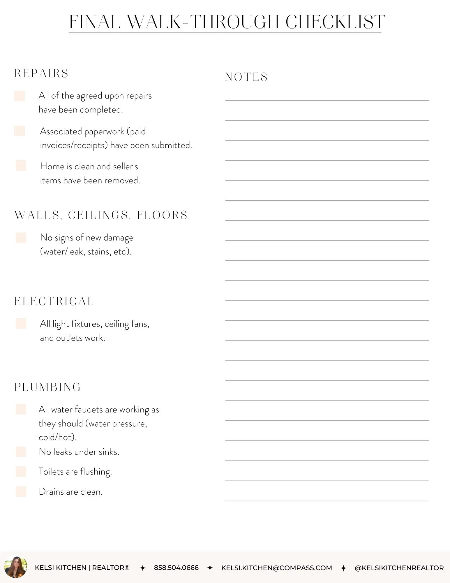 Home Buying Final Walkthrough Checklist Kelsi Kitchen San Diego Realtor