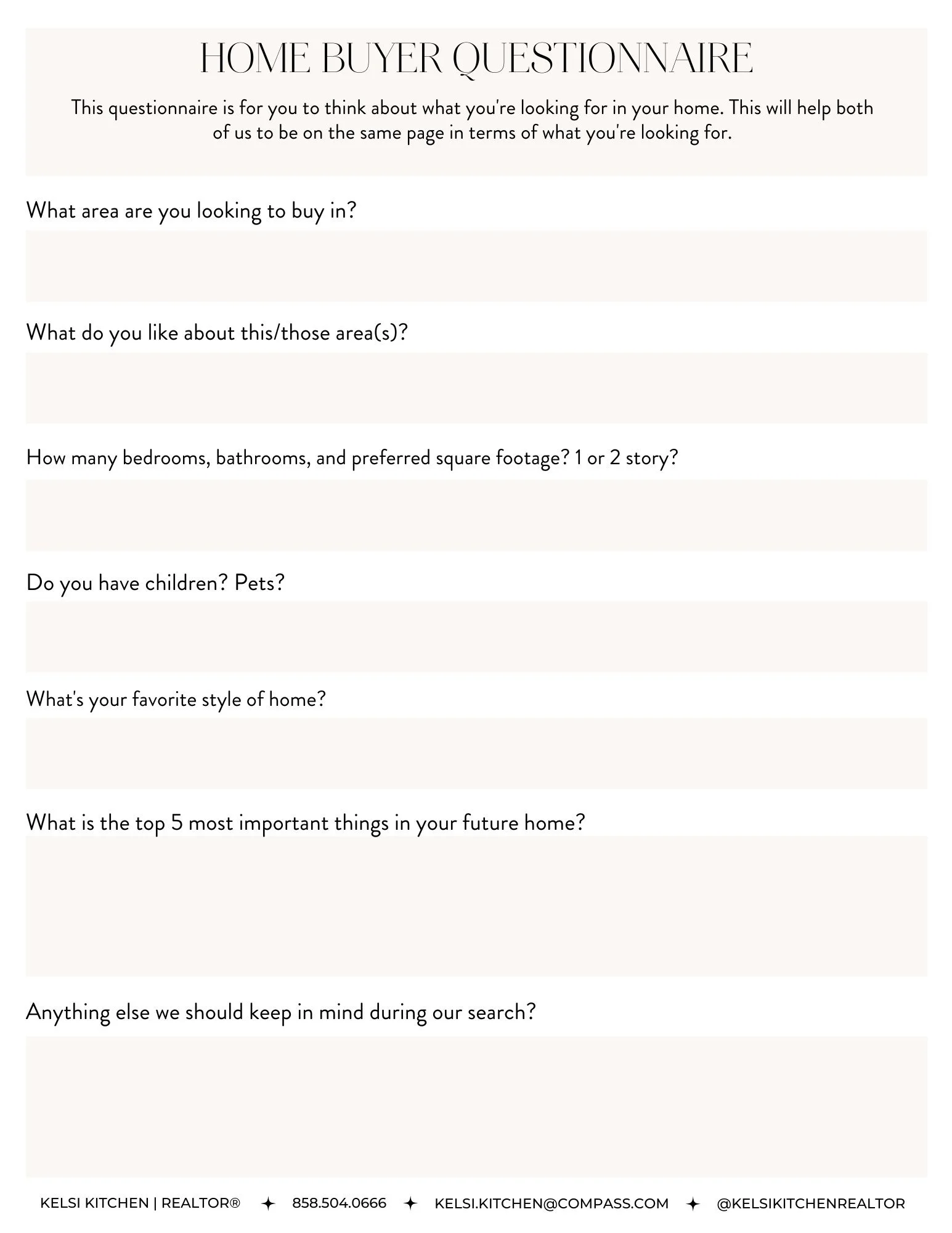 Home Buyer Questionnaire Kelsi Kitchen San Diego Realtor
