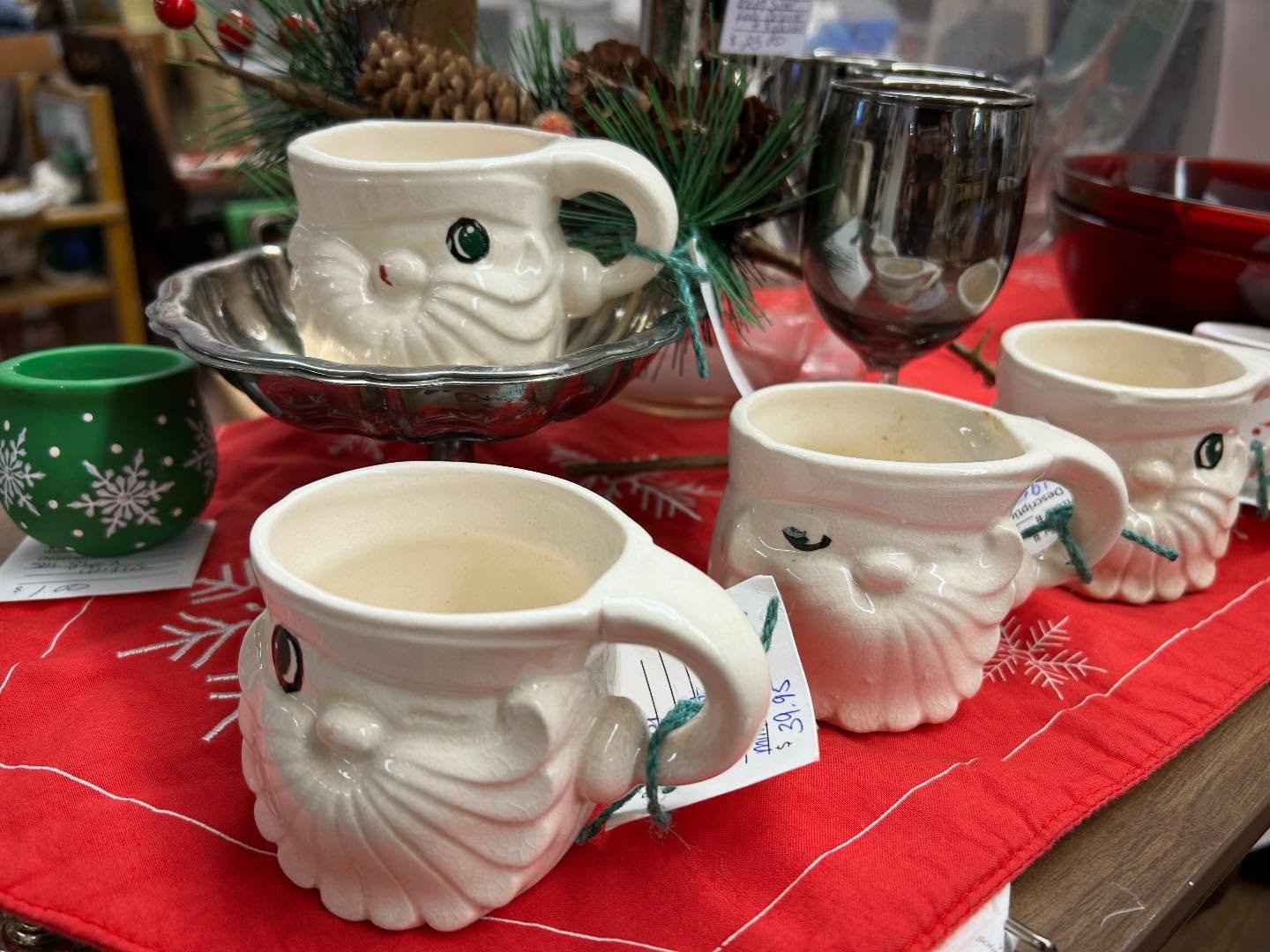 These adorable Holt Howard santa mugs just arrived! 🎅 We&rsquo;re here for you today from 10-5!