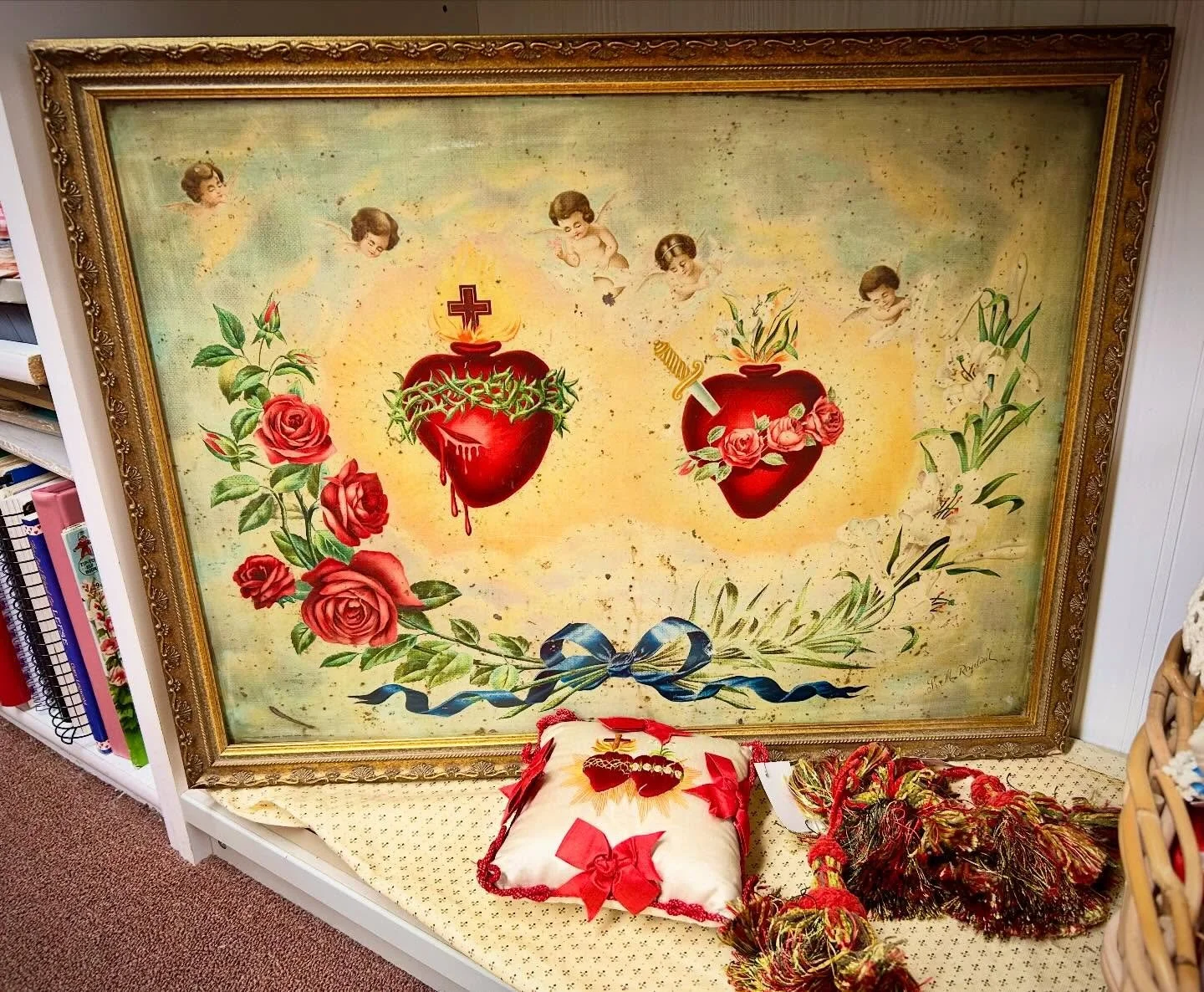 This beautiful antique lithograph by Sister M. Raphael just arrived! We&rsquo;re here for you today from 10-5! ❤️