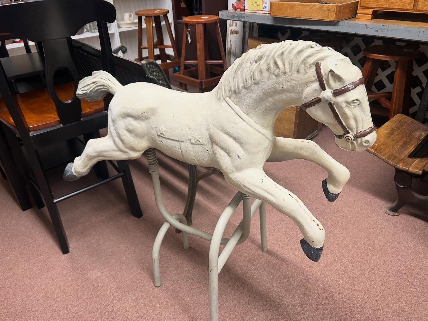 We have the white cast iron horse you&rsquo;ve been looking for! 🙌 Come see us today from 10-5!