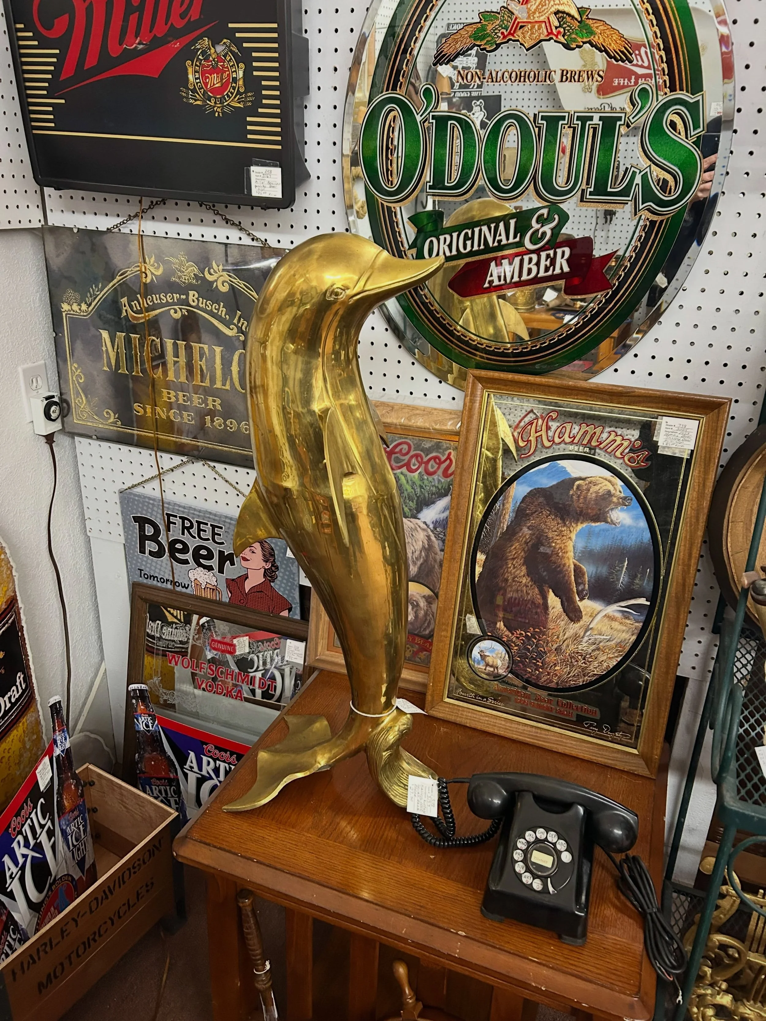 This vintage brass dolphin is 32&rdquo; tall! You need it right?! 😉 We&rsquo;re here for you from 10-5 today!
