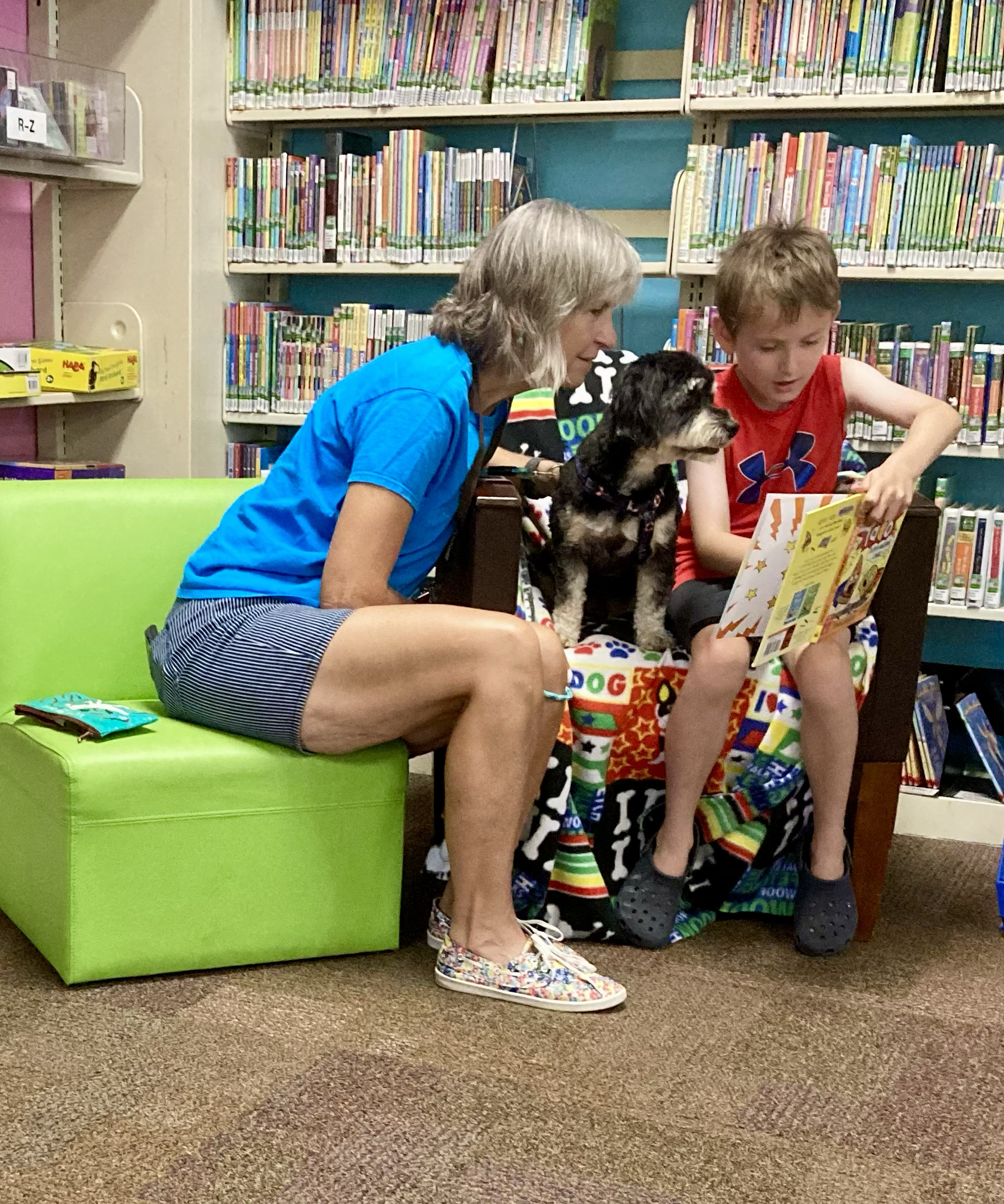 Rocky doing his job at the library