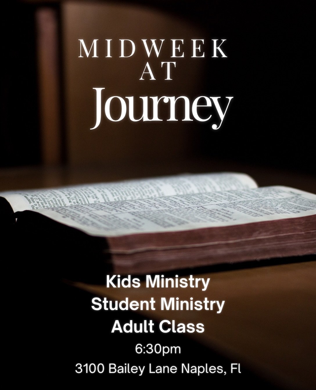 Midweek at Journey! 🙌💛

Wednesdays are for community, connection, and growing together! There&rsquo;s something for everyone at Journey Church! 🎉

✨ Kids Ministry
✨ Student Ministry
✨ Adult Class
✨ Prayer Time

Come spend your Wednesday night with