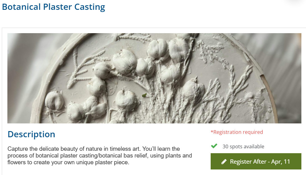 Botanical Plaster Casting Workshop (at the Regina Public Library)