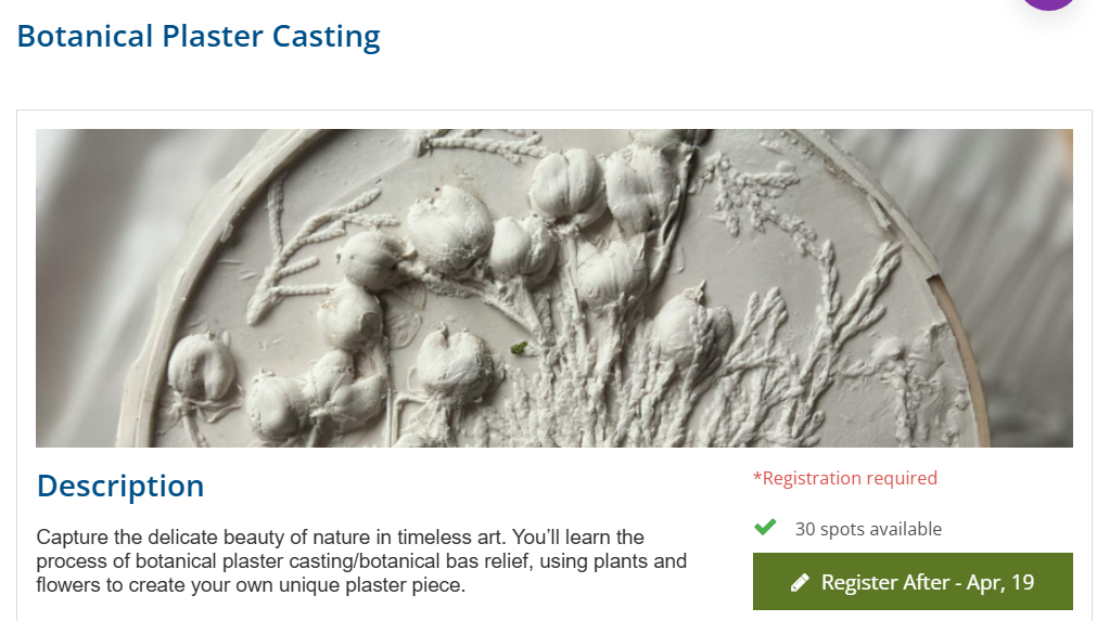 Botanical Plaster Casting Workshop (at the Regina Public Library)