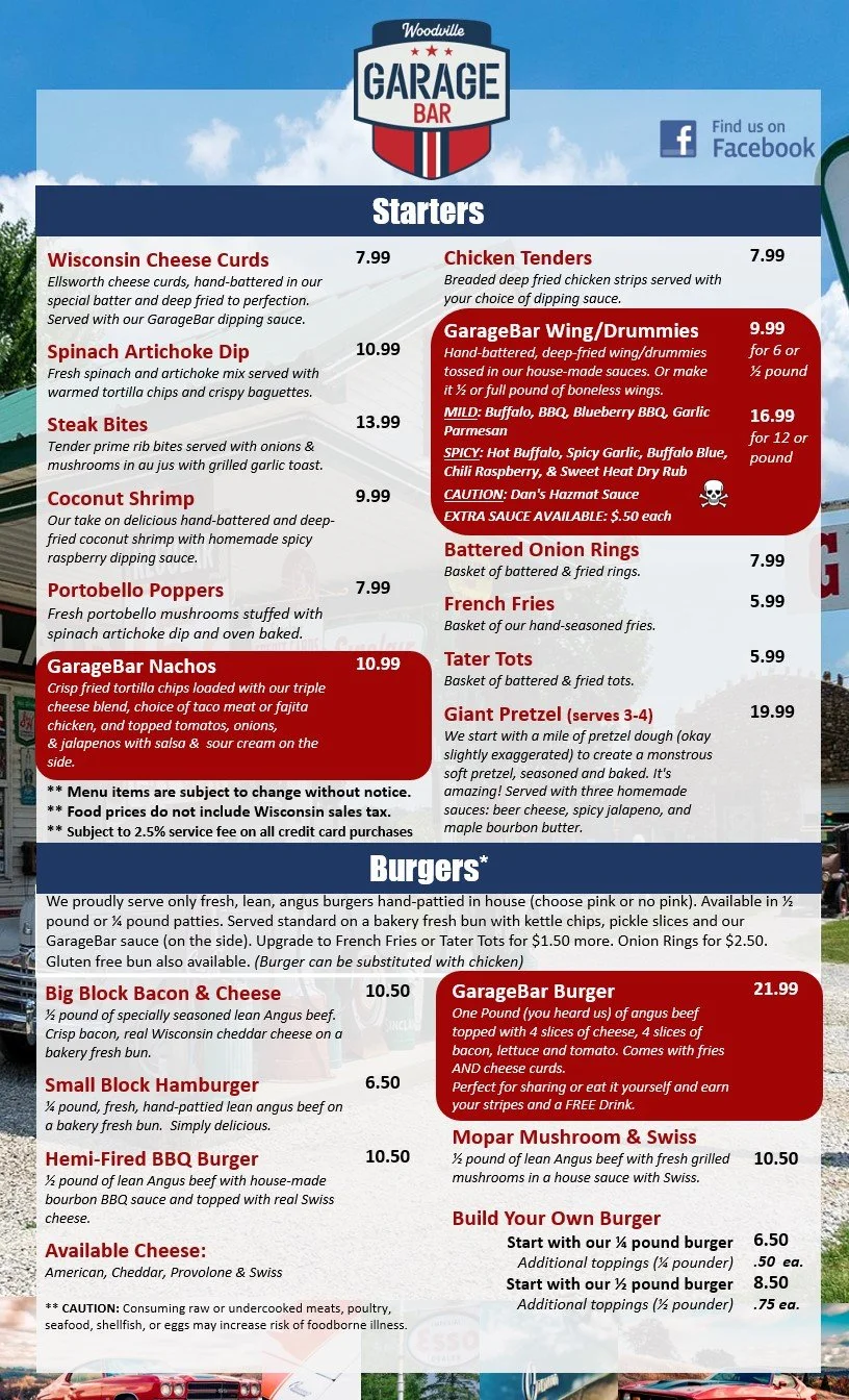 Menu — Woodville GarageBar