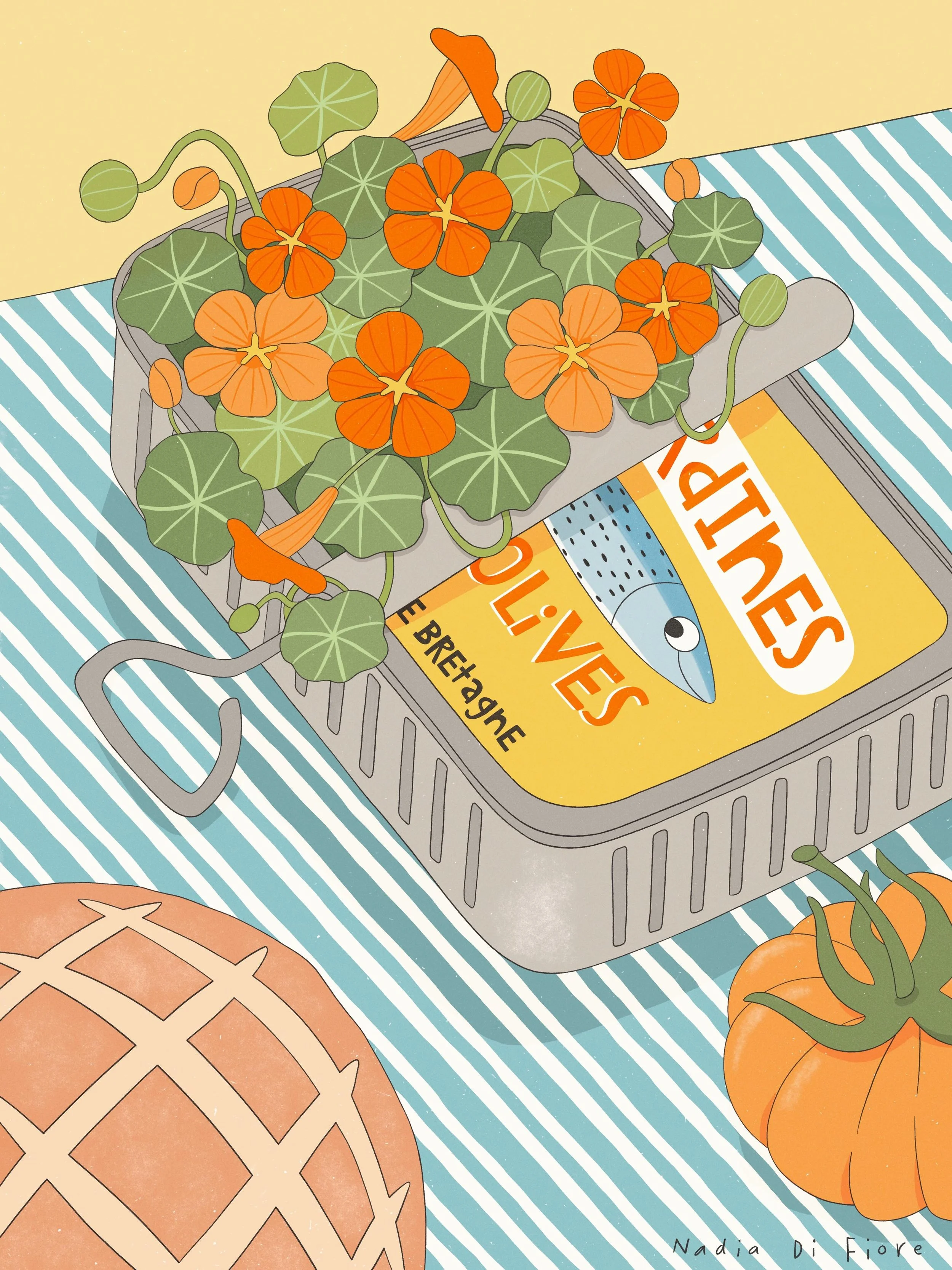 Voir les bo&icirc;tes de sardines avec mes yeux d&rsquo;enfant.
Fait dans le cadre du challenge June in Bloom de @illustratorscircle

&bull; 
Seeing sardine tins through my childhood eyes.
Created for the challenge June in Bloom by @illustratorscircl