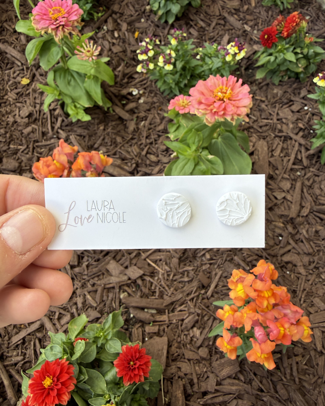 White Floral Imprint Studs