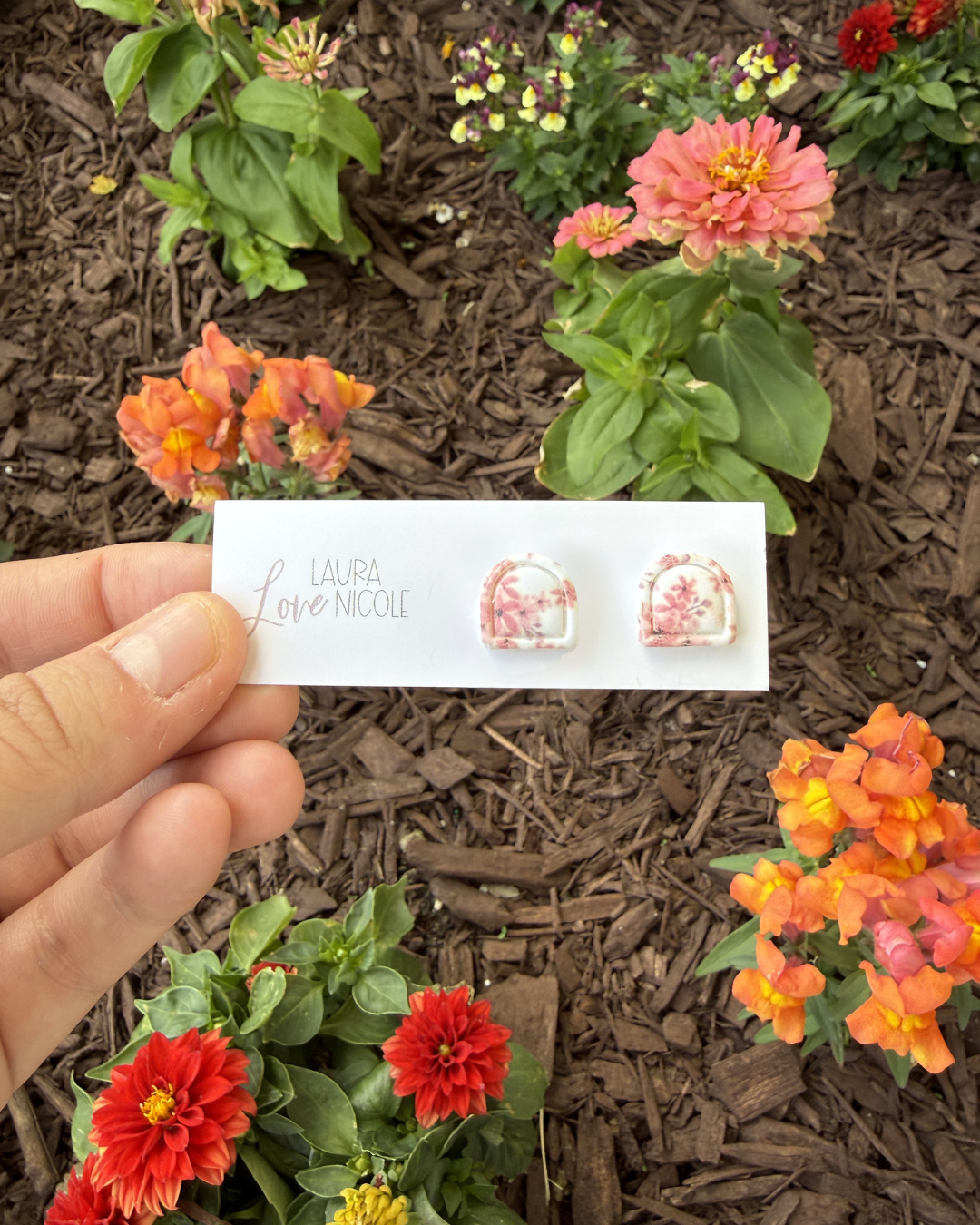 Pink Floral Arch Studs