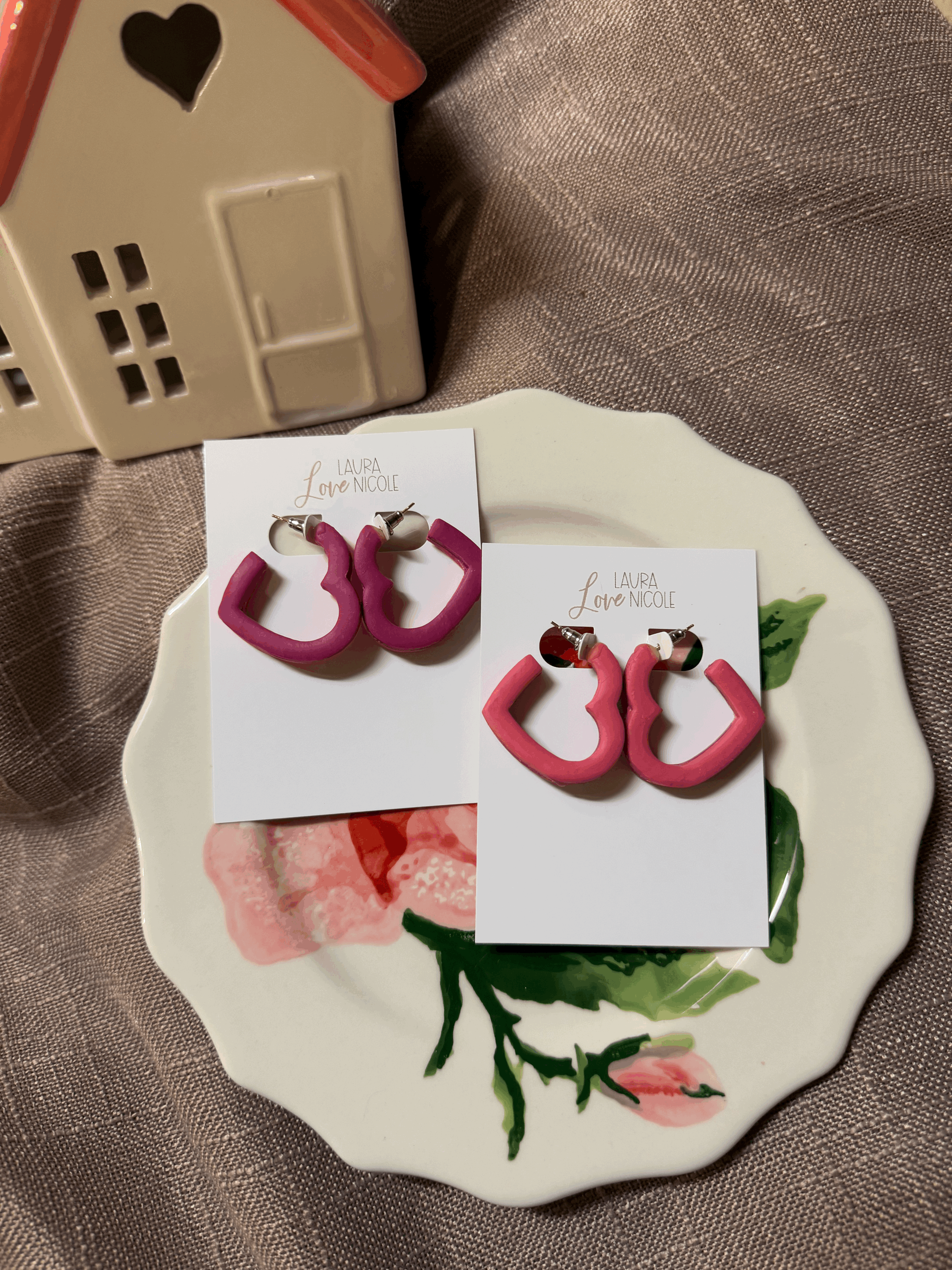 Pink Duo Heart Hoops