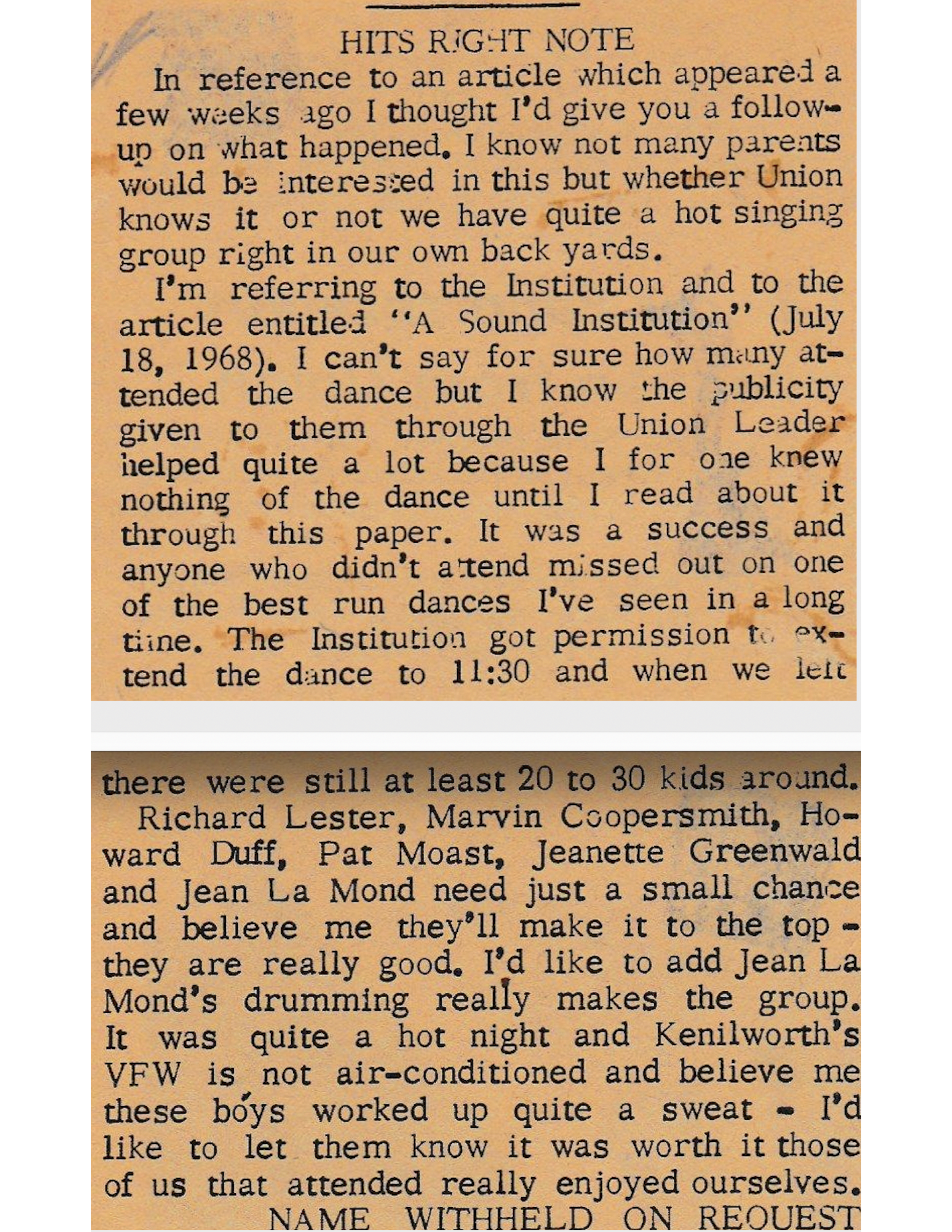 ​Union Leader, Letter to the Editor, July 1968