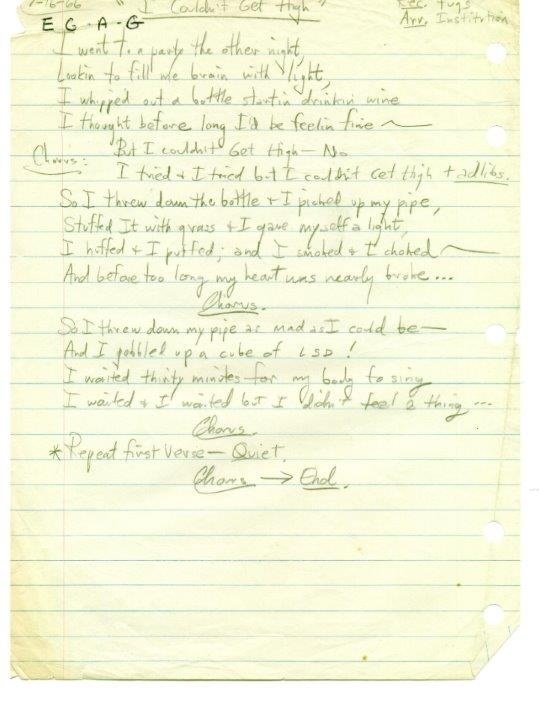 Lyrics for "I Couldn't Get High"