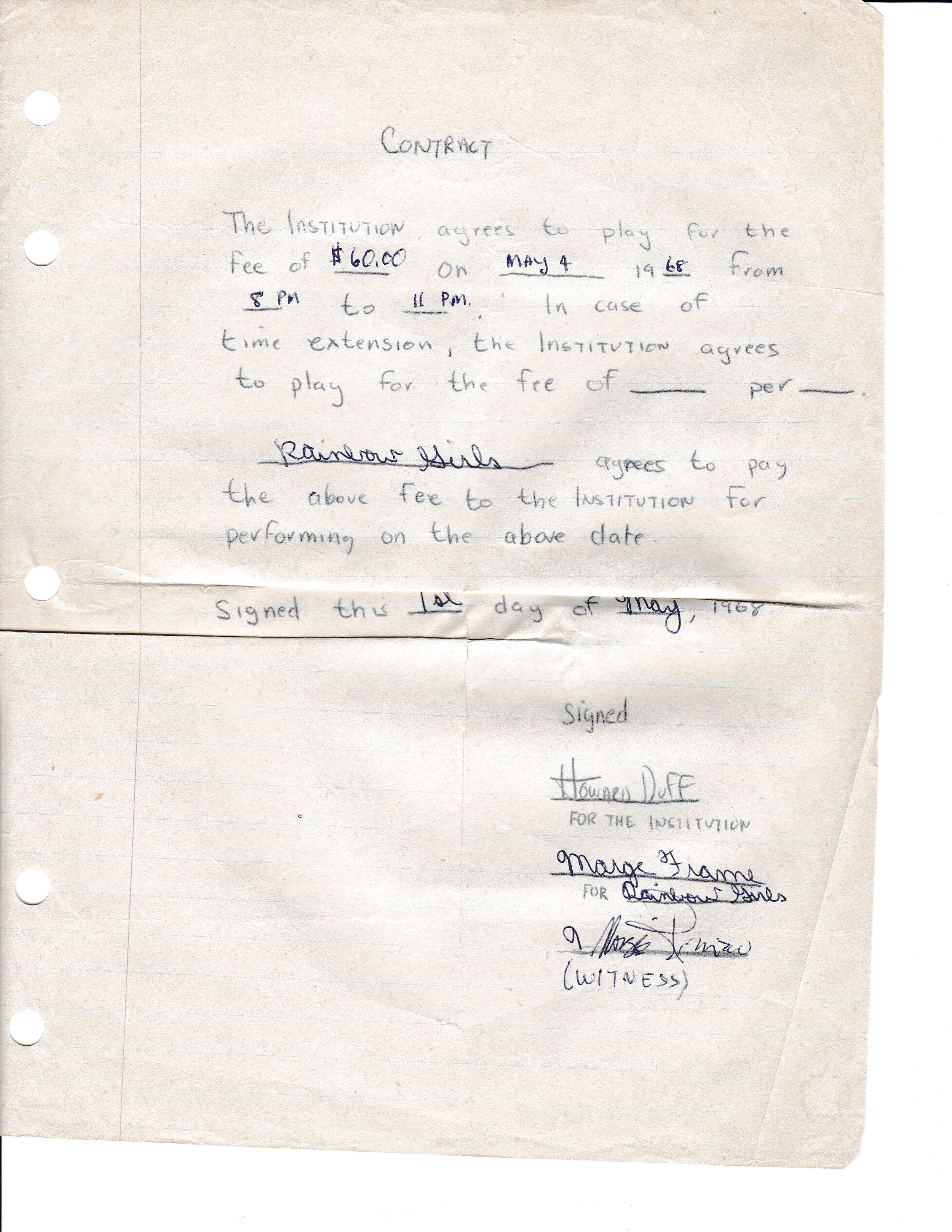Rainbow Girls contract