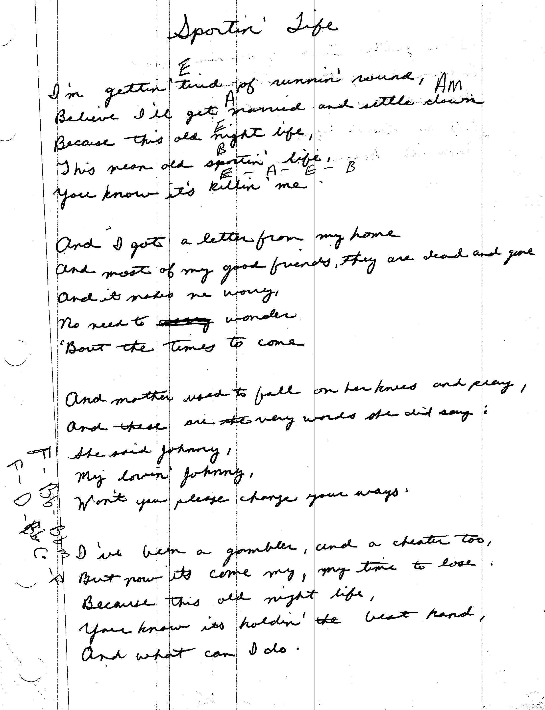 Lyrics for Sportin' Life