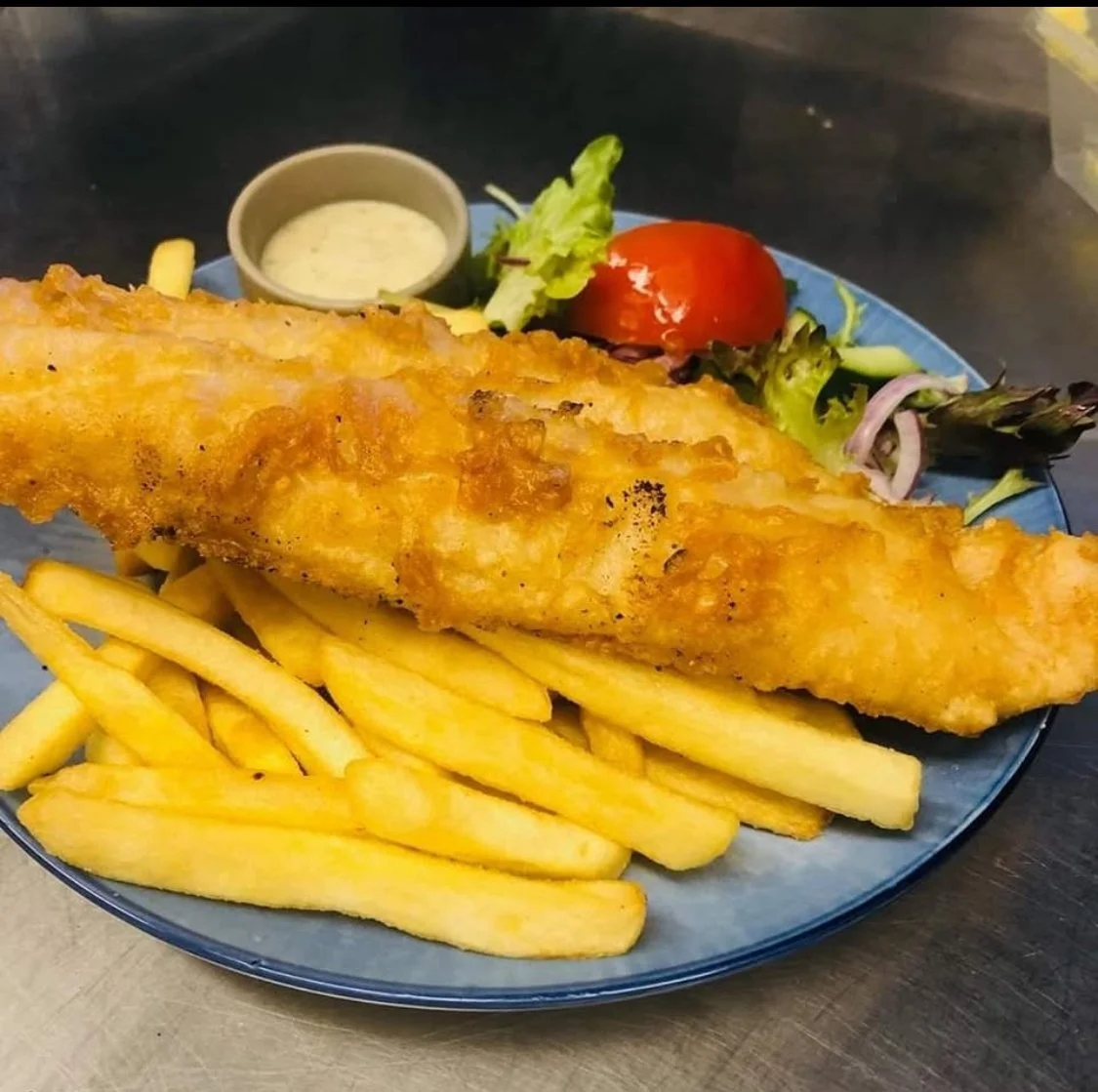 Beer Battered Hake with Chips And Salad