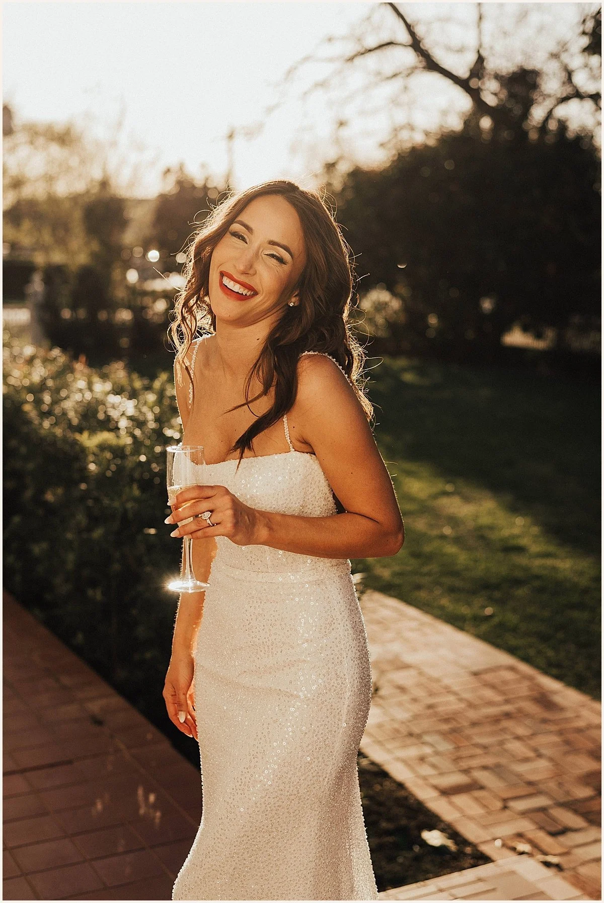 Bride with red lip glam.