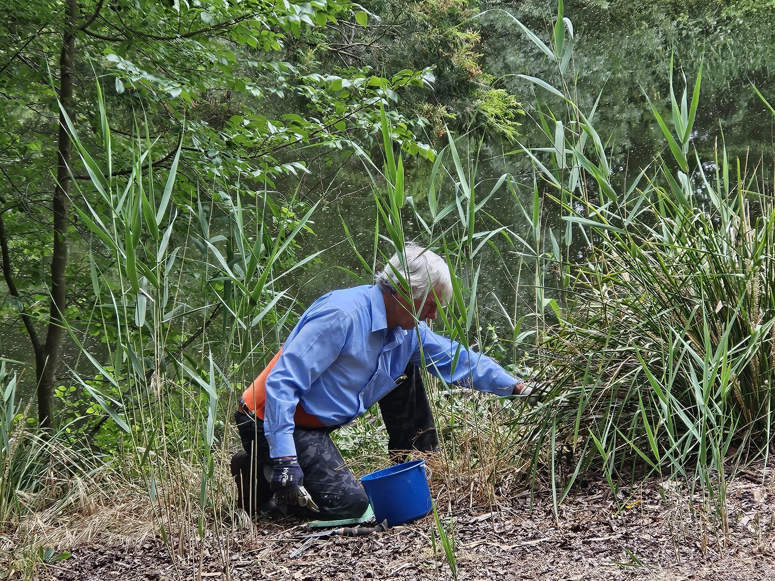 Tom Baker undertaking maintenance work at Outdoor Classroom section of Queanbeyan River