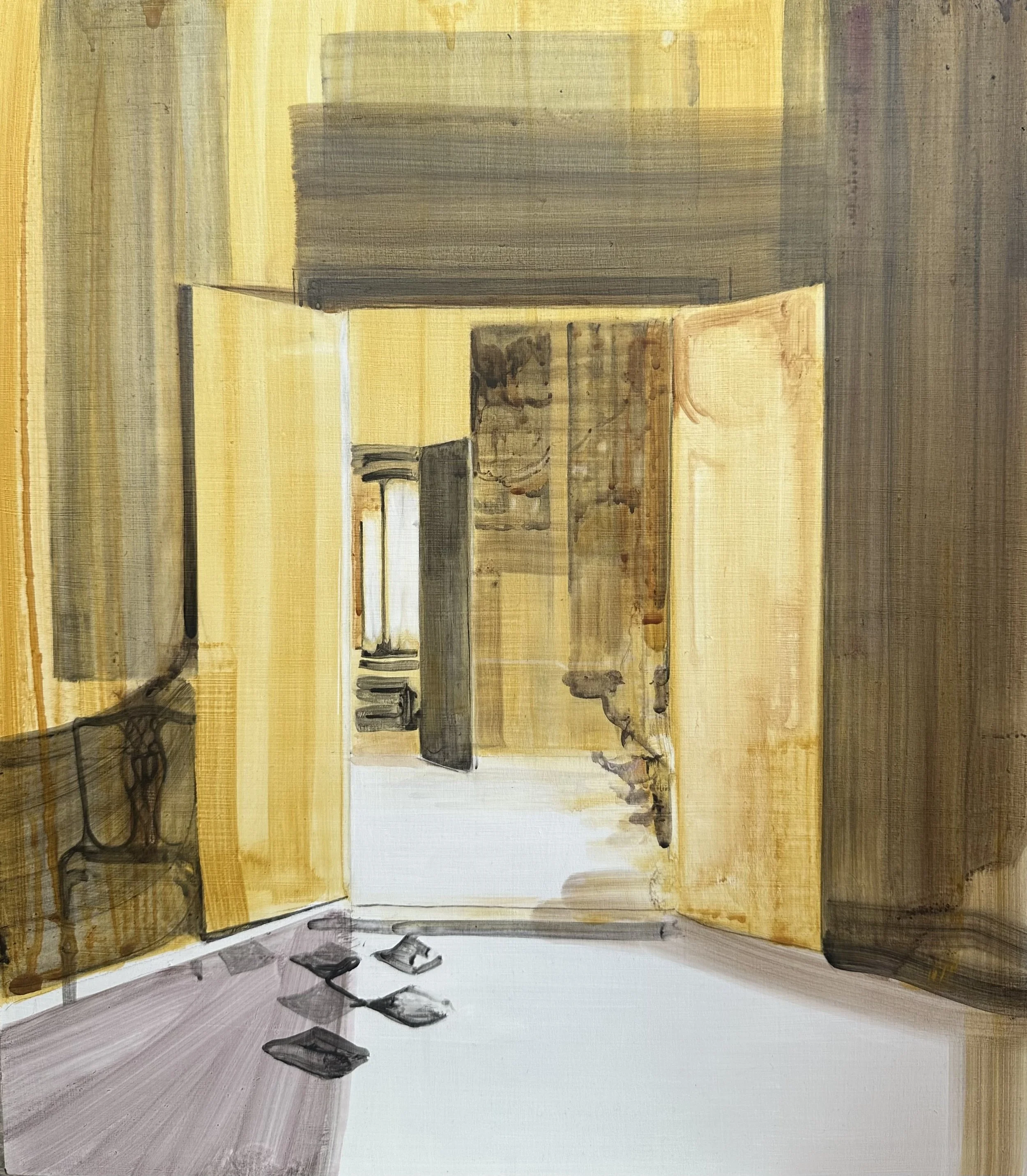 Doorway (Gold Room), acrylic on board, 40 x 35 cm, 2025