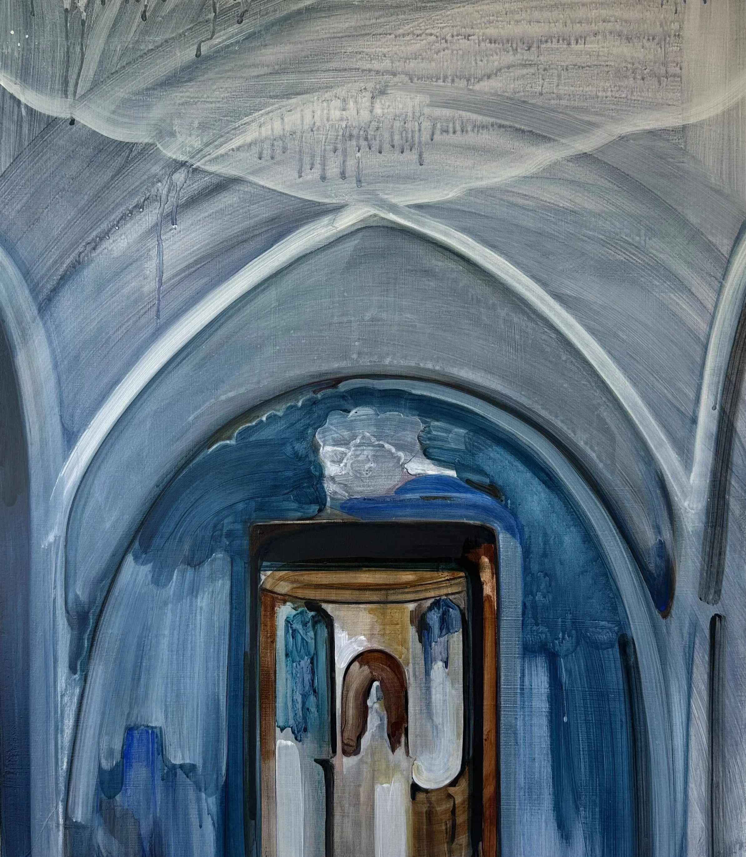 Blue Doorway, acrylic on board, 70 x 60 cm, 2026