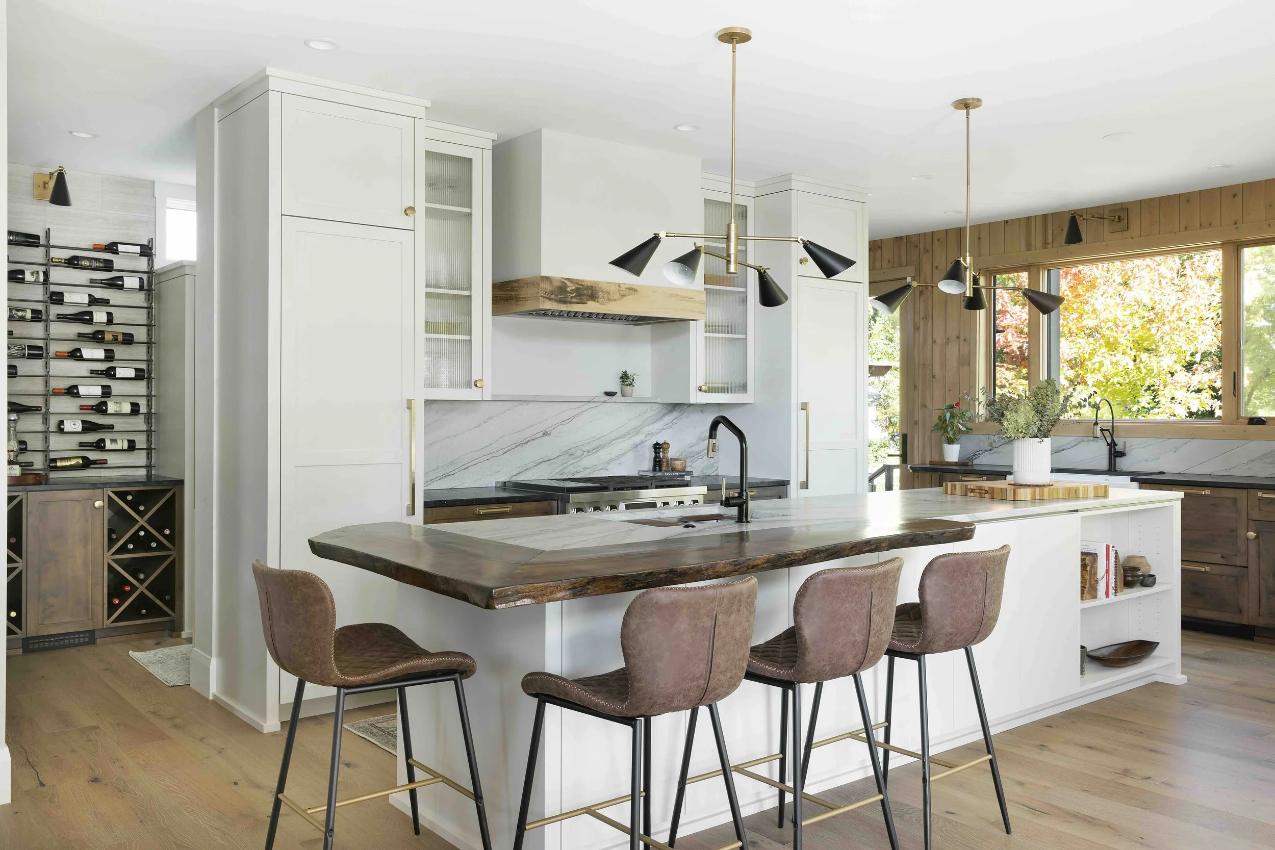Kitchen Island Design with a Live Edge Bar Top in Tonka Bay, MN