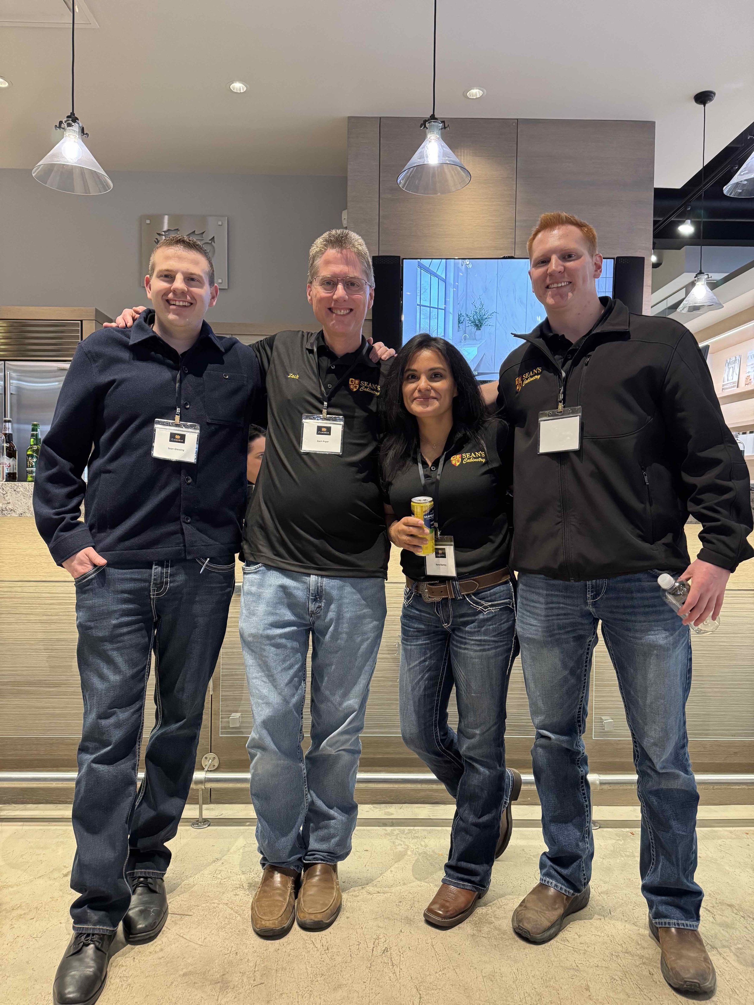 Sean Glessing joins his team from Sean's Cabinetry right after presenting on quality custom cabinetry at Cambria design panel