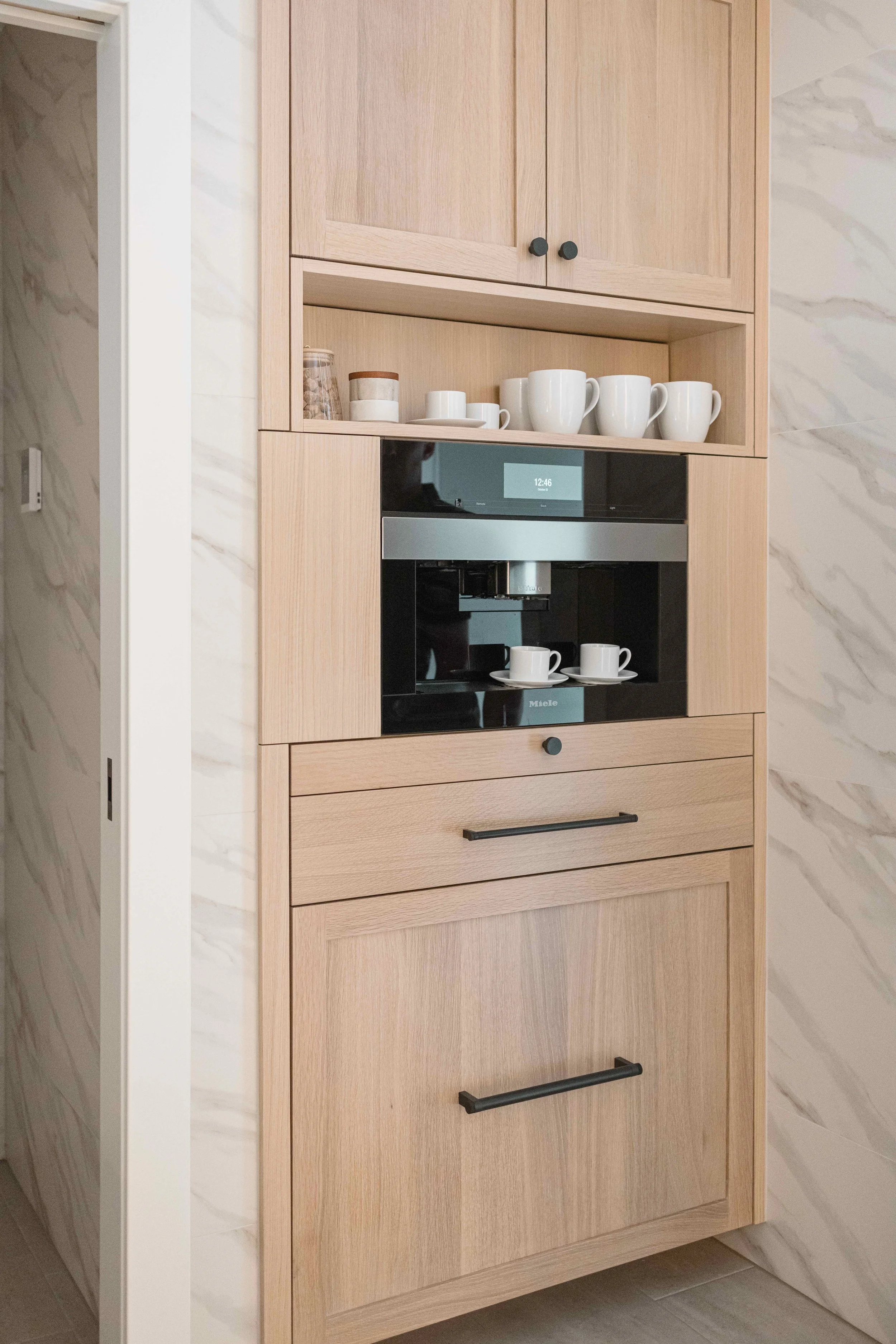 Built In Coffee Station Cabinet in Rift Sawn White Oak by Sean's Cabinetry