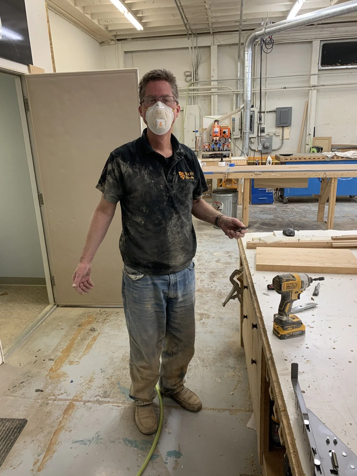 Zach is working in the shop at Sean's Cabinetry headquarters