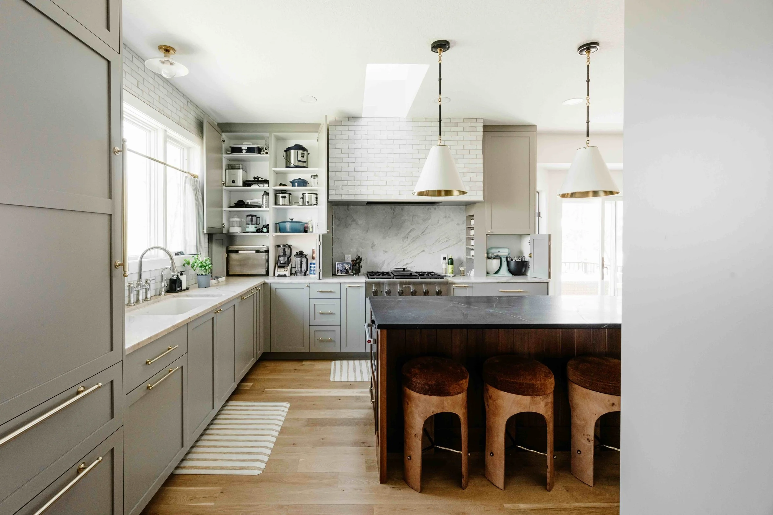 Custom Dark walnut Kitchen Island Design Inspired by an Antique Baker's Table