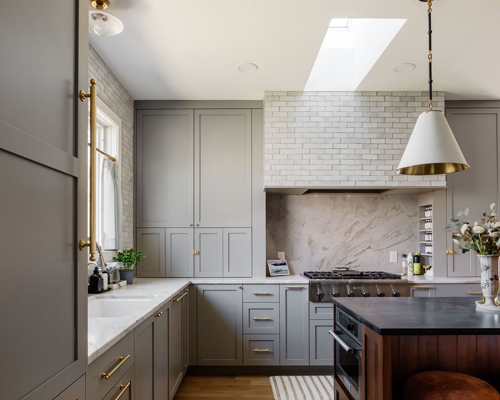 frameless kitchen cabinets pained in  Sherwin-Williams Fawn Brindle SW-7640