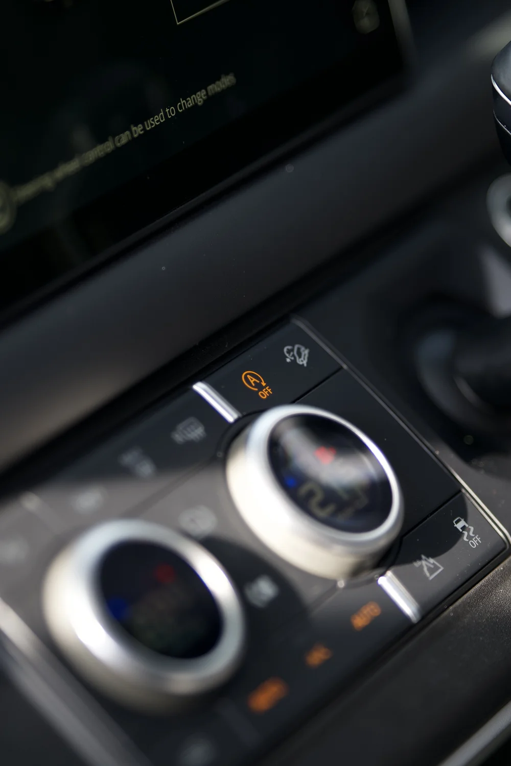 Land Rover Defender centre console controls during a software activation at Utopia