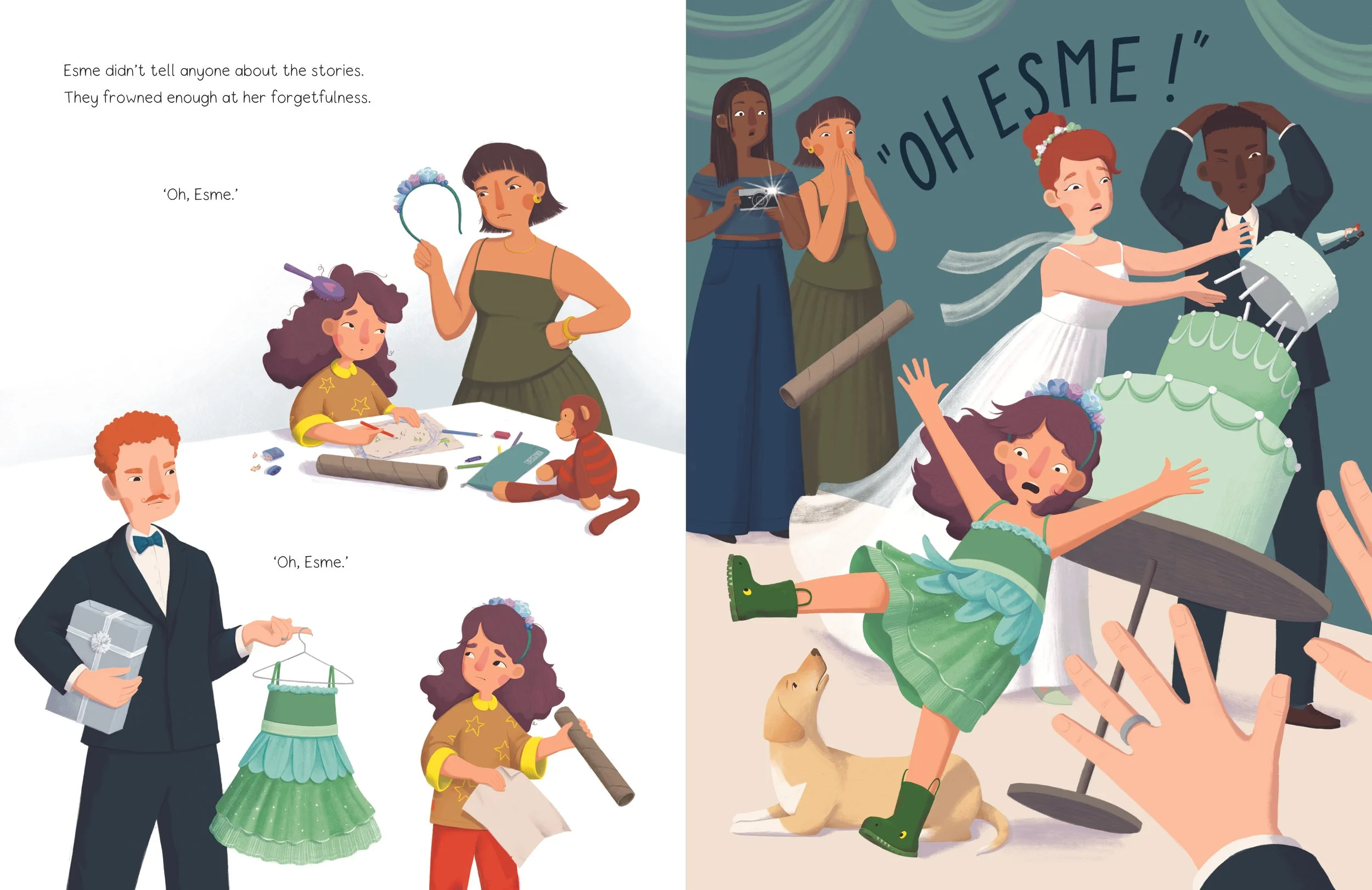 A sneak peek into the picture book Oh, Esme! by Kim de Haan: Esme's imagination gets her into trouble