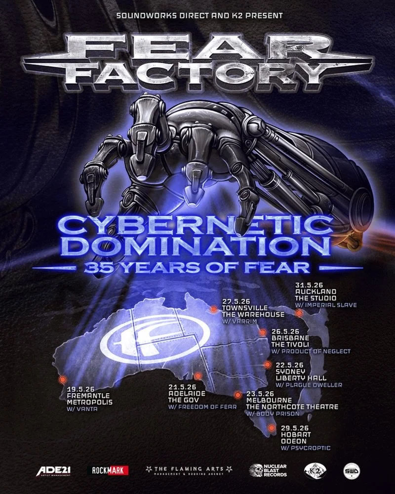 @fear factory have locked in local supports for their Cybernetic Domination run across Australia and New Zealand.

35 years in, first full Aussie headline tour in a decade, and a rare Auckland stop.

Read more on Outsiders Journal.

#FearFactory #cyb