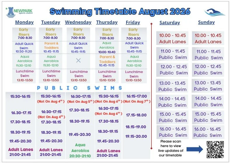 These are our timetables for the month of August. Please note that some of the public swims are subject to change due to the school term.

#sports#swims#timetable#fun#sportscentre