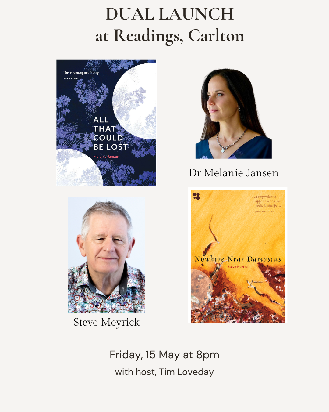 Double Launch: Steve Meyrick and Melanie Janse